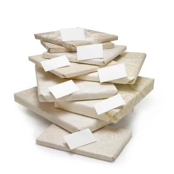Stack of books with blank labels Stockfoto's