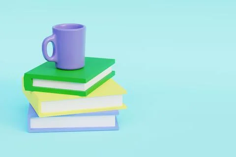 A stack of books with a blue circle on it, 3d render Stock Illustration