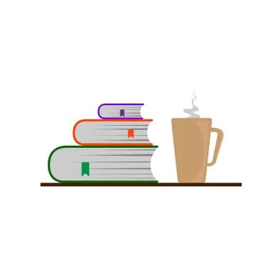 A stack of books with bookmarks and a cup with a hot drink. 스톡 일러스트