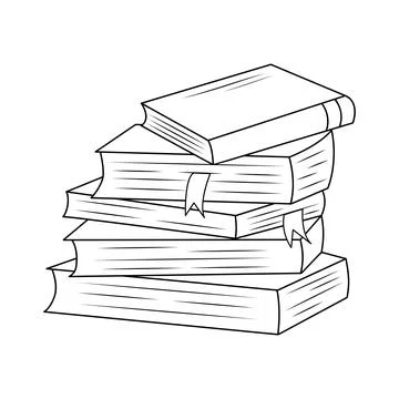 Stack of books with bookmarks. Hand drawn illustration in doodle style. Stock Illustration