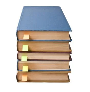 Stack of books with bookmarks 스톡 사진