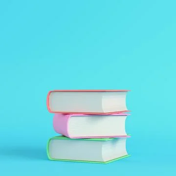 Stack of books on bright blue background in pastel colors. Minimalism concept Stock Illustration
