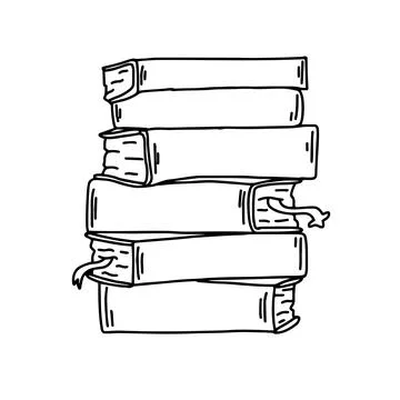 A stack of books in cartoon outline doodle style. Reading books in library... Stock Illustration