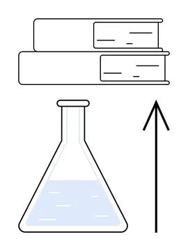Stack of Books with Chemistry Flask and Upward Arrow Indicating Progress in.. Stock Illustration