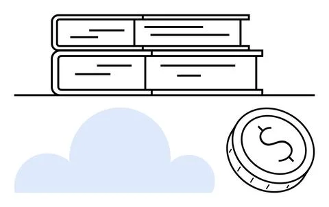 Stack of Books, Cloud, and Coin with Dollar Sign Representing Knowledge and.. Stockillustratie