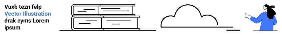 Stack of books, cloud, and person with a tablet. Ideal for education, technol イラスト素材