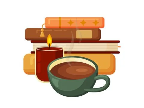 Stack of Books with Coffee and Candle Stock Illustration