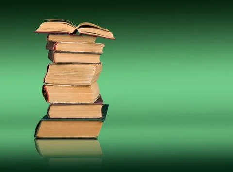 Stack of books on the color gradient background, space for text Stock Photos