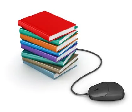 Stack of books with computer mouse Stock Illustration