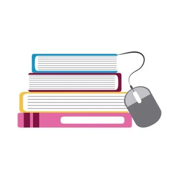 Stack of books connected mouse home education flat style icon Stock Illustration