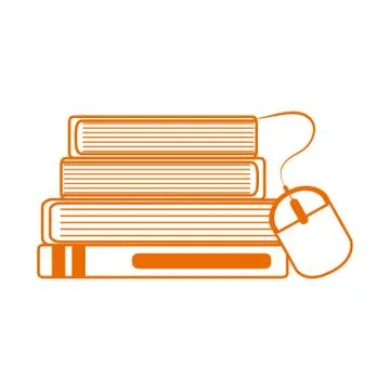Stack of books connected mouse home education line color style icon Stock Illustration