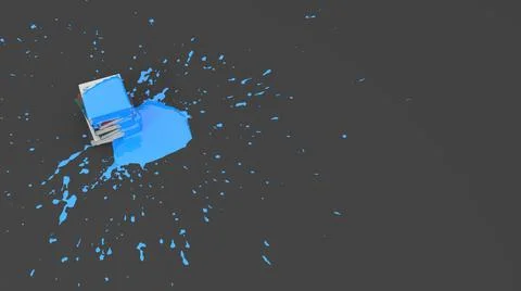 Stack of books covered with blue paint in the form of a blot Stock Illustration