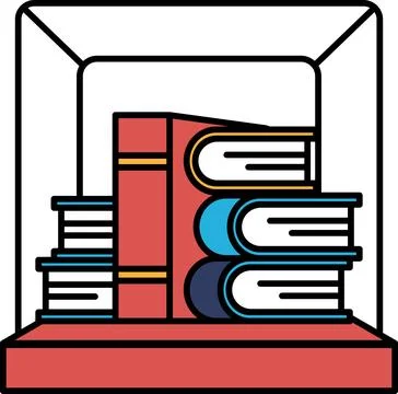A stack of books is displayed in a glass case Stock Illustration