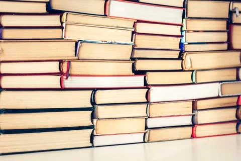 Stack of books education concept background, many books piles with copy space 写真素材