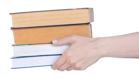 Stack books education in hand Stock Photos