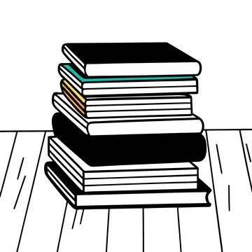 A stack of books on a floor isolated on depicted in a minimalist line art st Stock Illustration