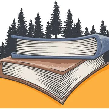 Stack of Books In Front of A Forest Stock Illustration
