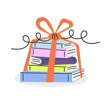 Stack of books gift. Cute pile of books tied with ribbon Stock Illustration