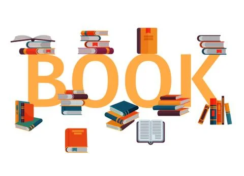 Stack of books on gigant letters on a white background vector illustration Stock-Illustration