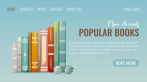 Stack of books with glasses, website interface template. Vector illustration Stock Illustration