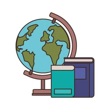 Stack of books with globe on white background イラスト素材