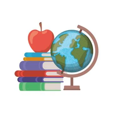 Stack of books with globe on white background イラスト素材