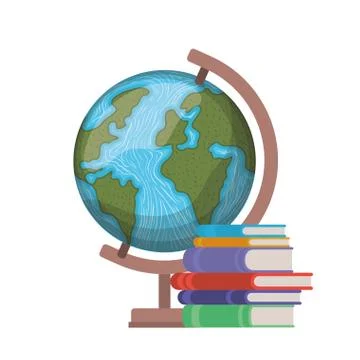Stack of books with globe on white background イラスト素材