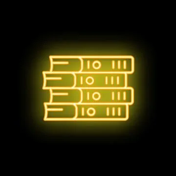 Stack of books glowing neon icon on dark background Illustrazione stock
