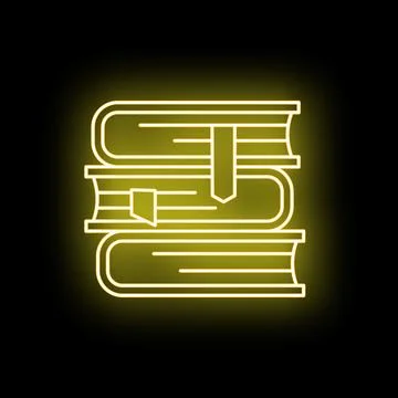 Stack of books glowing neon yellow light Stock Illustration
