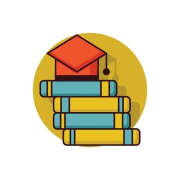 Stack Of Books With Graduation Hat Stock Illustration