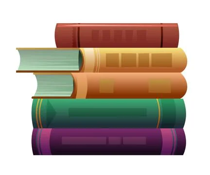 Stack of books. Great collection for reading. Library or bookstore. Isolated  Stock Illustration