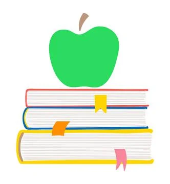 Stack of books with green apple on top illustration Stock Illustration