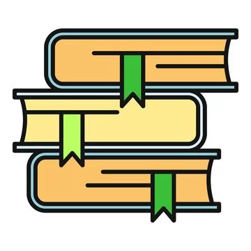 Stack of books with green bookmarks for education and learning Stock Illustration