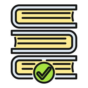 Stack of books with a green checkmark icon Stock Illustration