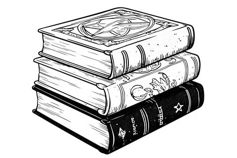 Stack of books hand drawn ink sketch. Engraved retro style vector illustration. Stock Illustration
