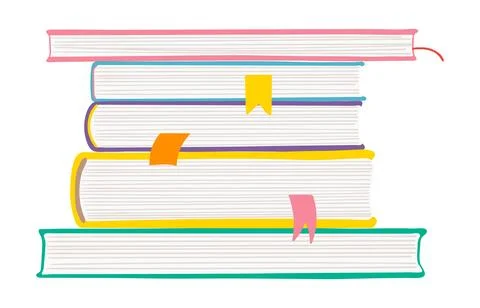 Stack of books, hardcovers stacked bottom, side view, illustration isolated set イラスト素材