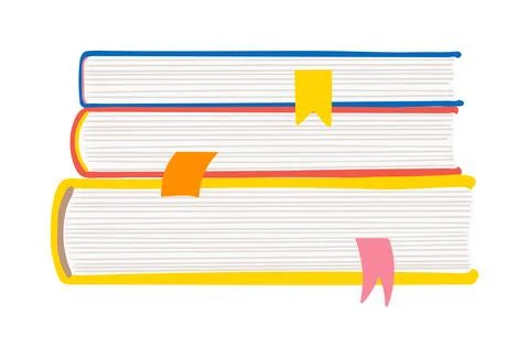 Stack of books, hardcovers stacked bottom, side view, illustration Stock Illustration