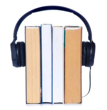 Stack books with headphones Stock Photos