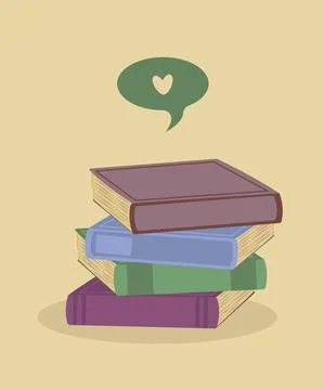 A stack of books with a heart sticker. Love for books. Stock Illustration