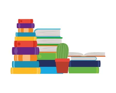 Stack of books with houseplant on white background 스톡 일러스트