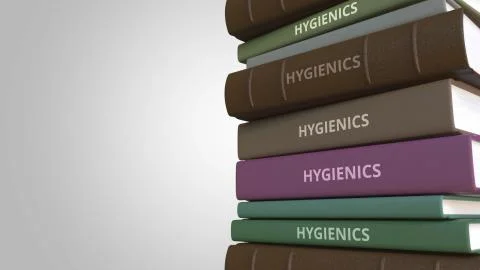 Stack of books on HYGIENICS, 3D rendering Illustrazione stock
