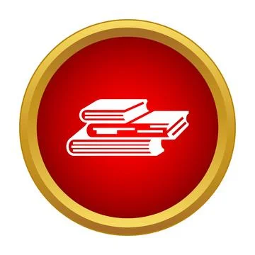 Stack of books inside red circular gold frame icon Stock Illustration