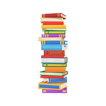 Stack of books isolated high pile of textbooks Stock Illustration