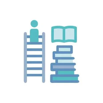 Stack of books with a ladder and an open book on top Stock Illustration