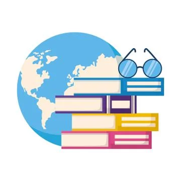 Stack of books with lenses isolated icon Stock Illustration
