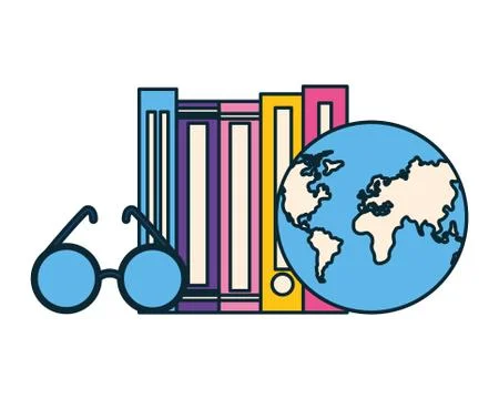 Stack of books with lenses isolated icon Stock Illustration