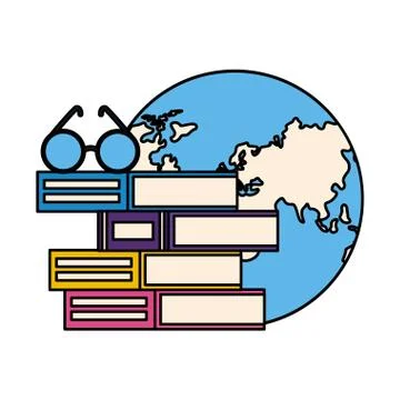 Stack of books with lenses isolated icon Stock Illustration