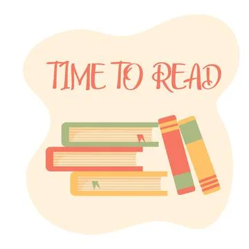 Stack of books with lettering time to read. Stock Illustration