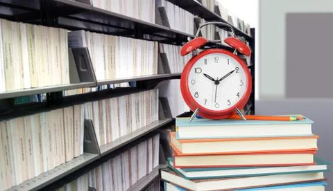 Stack of books in library Stock Photos