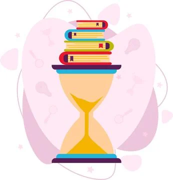 A stack of books lies on an hourglass. Stock Illustration